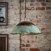 Set of Three Oxidized Copper Dome Pendants – Vintage Green Patina Ceiling Lights Farmhouse