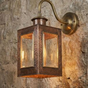 Copper Outdoor Wall Lantern – Handmade Brass Arm Sconce with Clear Glass for Rustic Porch & Garden Lighting