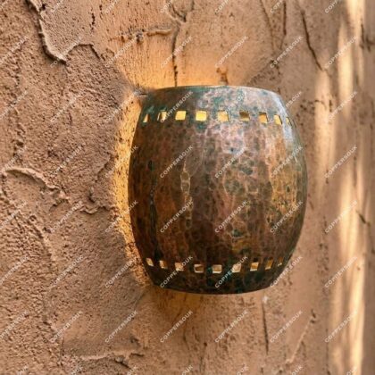 Copper Hammered  Wall Sconce: Rustic Patina Light Fixtures