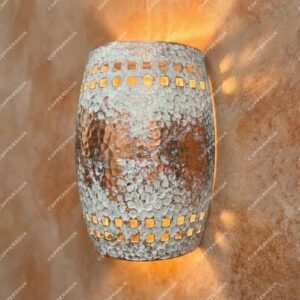 Copper Wall Sconce Hammered Shade White Patina Square Cutout