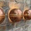 Hammered Copper Globe Light with Square Cutouts – Rustic Round Wall Sconce
