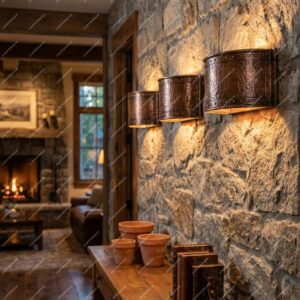 Hammered Copper Wall Light –  Rustic Riveted Outdoor , Indoor Wall Light