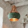 Handmade Hammered Copper Pendant Light , Natural Green Patina Hanging Ceiling Lamp Kitchen Island, Dining Room ,Warm Interior Lighting