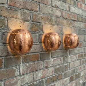 Handmade Hammered Copper Wall Light – Round Rustic Interior Sconce for Living Room Hallway