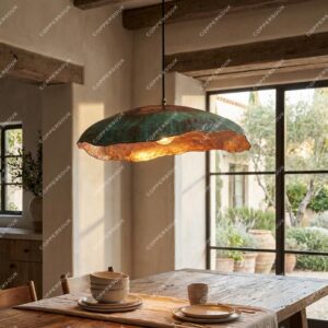 Handmade Copper Cluster Pendant Light with Green Patina – Sculptural Hanging Ceiling Lamp Kitchen Island