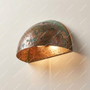 Green Patina Hammered Copper Pendant Light Handmade Ceiling Fixture