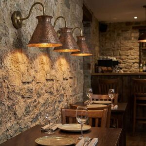 Hammered Copper Wall Light Sconce – Rustic Cone Shade Indoor Outdoor Lighting
