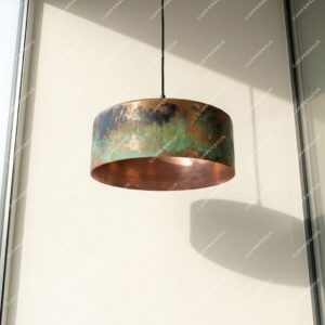 Handmade Green Patina Copper Pendant Light, Large Light fixture Kitchen Lighting